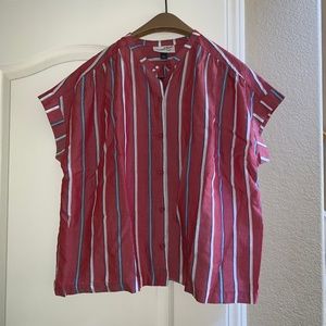 Red, White, and Blue Striped Button-Up Shirt